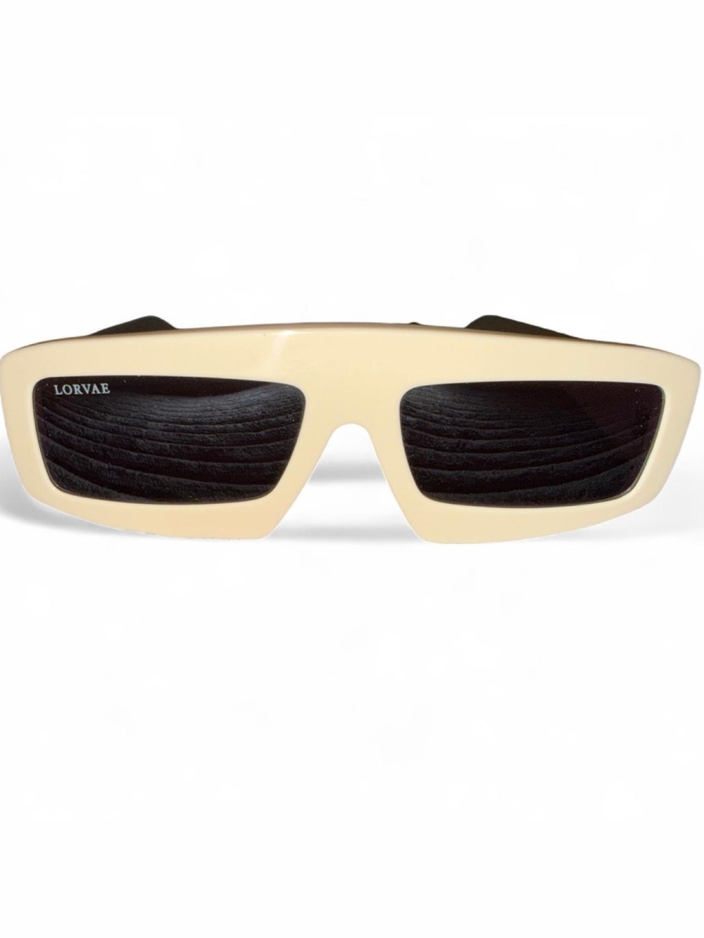 LORVAE Cream Nu-Era Rectangular Sunglasses with Black Lenses